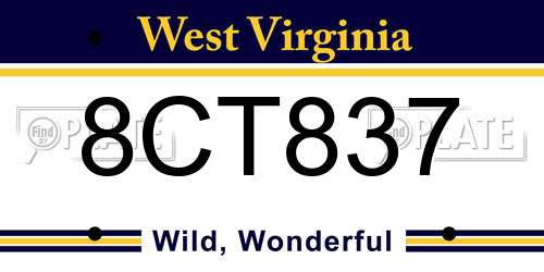 8CT837 West Virginia License Plate