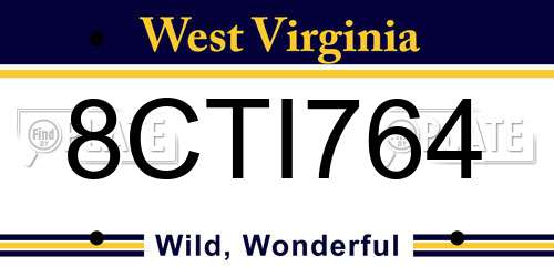 8CTI764 West Virginia License Plate