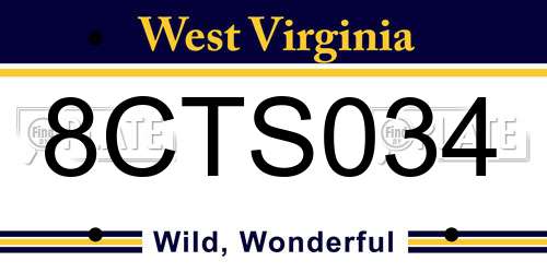 8CTS034 West Virginia License Plate