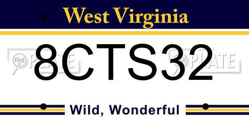 8CTS32 West Virginia License Plate