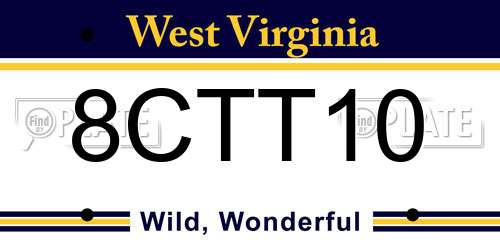 8CTT10 West Virginia License Plate