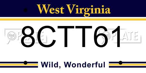 8CTT61 West Virginia License Plate