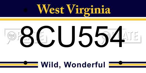 8CU554 West Virginia License Plate