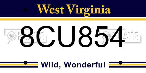 8CU854 West Virginia License Plate