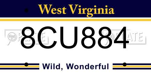 8CU884 West Virginia License Plate