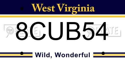 8CUB54 West Virginia License Plate
