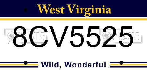8CV5525 West Virginia License Plate