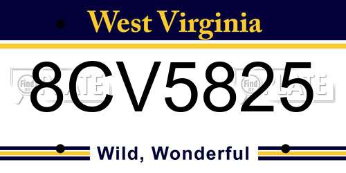 8CV5825 West Virginia License Plate