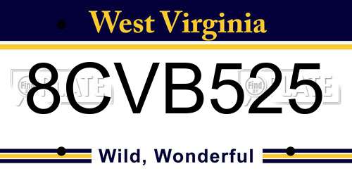 8CVB525 West Virginia License Plate