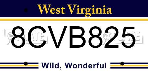 8CVB825 West Virginia License Plate