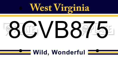 8CVB875 West Virginia License Plate