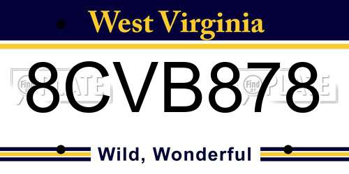 8CVB878 West Virginia License Plate