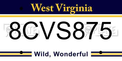 8CVS875 West Virginia License Plate
