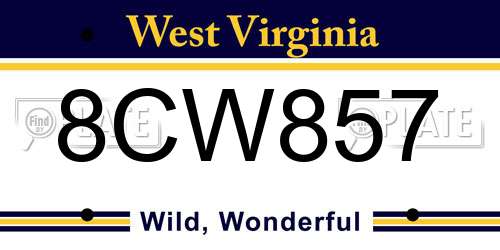 8CW857 West Virginia License Plate