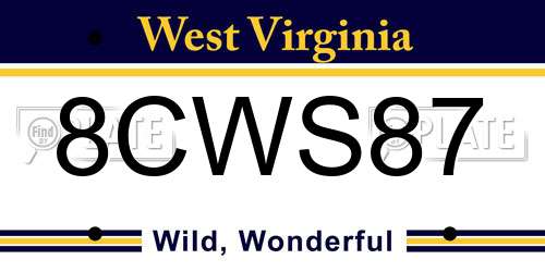 8CWS87 West Virginia License Plate