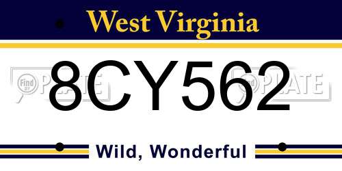 8CY562 West Virginia License Plate