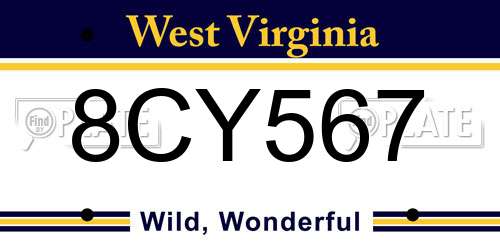 8CY567 West Virginia License Plate