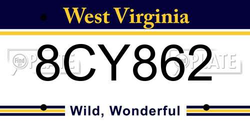8CY862 West Virginia License Plate