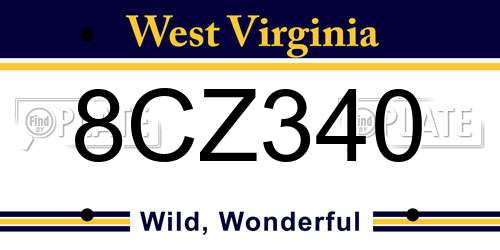 8CZ340 West Virginia License Plate