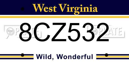 8CZ532 West Virginia License Plate