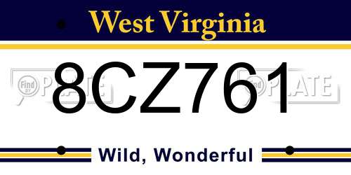 8CZ761 West Virginia License Plate