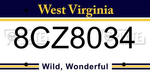 8CZ8034 West Virginia License Plate
