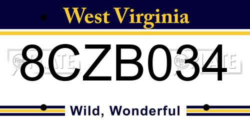 8CZB034 West Virginia License Plate