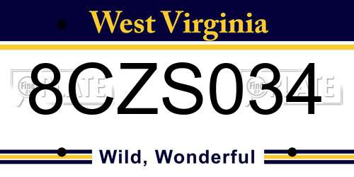 8CZS034 West Virginia License Plate