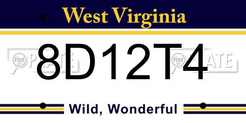 8D12T4 West Virginia License Plate