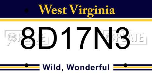 8D17N3 West Virginia License Plate