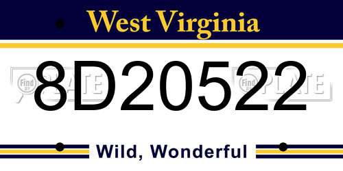 8D20522 West Virginia License Plate