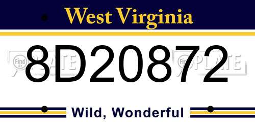 8D20872 West Virginia License Plate