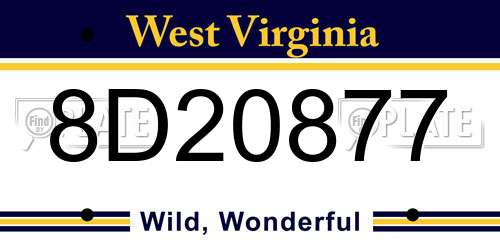 8D20877 West Virginia License Plate