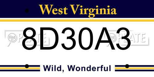 8D30A3 West Virginia License Plate