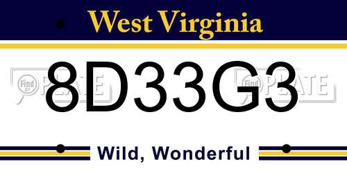 8D33G3 West Virginia License Plate