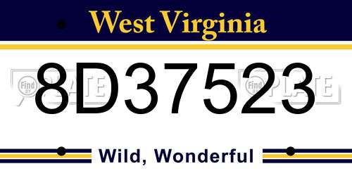 8D37523 West Virginia License Plate