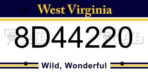 8D44220 West Virginia License Plate