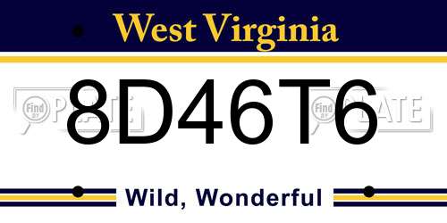 8D46T6 West Virginia License Plate