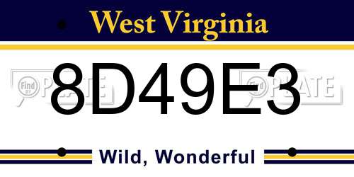 8D49E3 West Virginia License Plate
