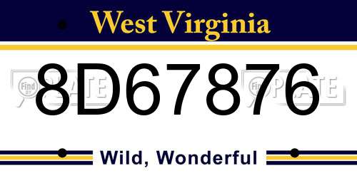 8D67876 West Virginia License Plate