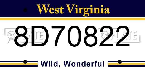 8D70822 West Virginia License Plate