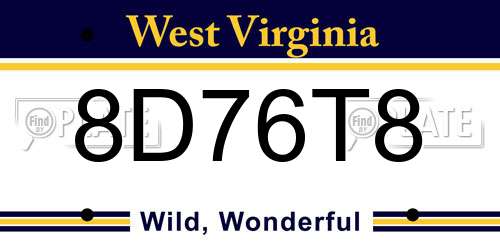 8D76T8 West Virginia License Plate