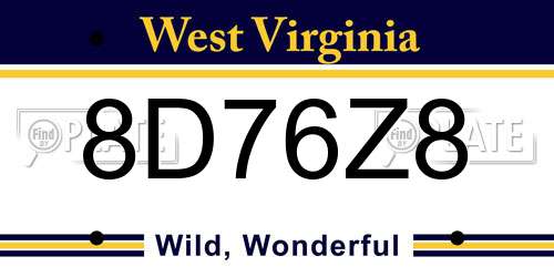 8D76Z8 West Virginia License Plate