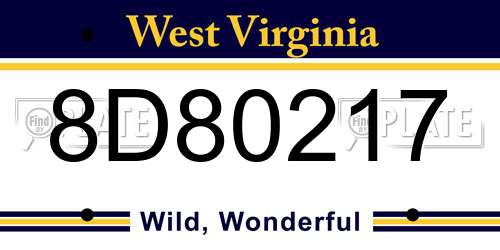 8D80217 West Virginia License Plate