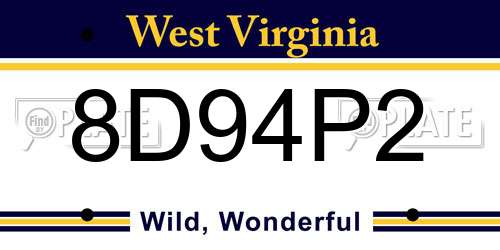 8D94P2 West Virginia License Plate