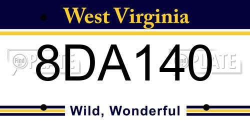 8DA140 West Virginia License Plate