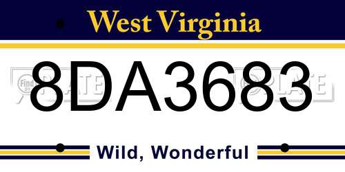 8DA3683 West Virginia License Plate