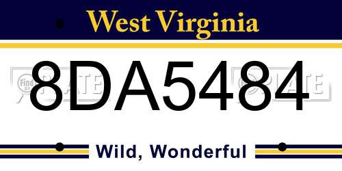 8DA5484 West Virginia License Plate