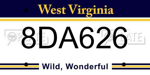 8DA626 West Virginia License Plate