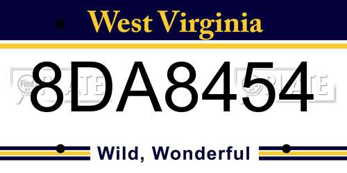 8DA8454 West Virginia License Plate